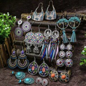 11 Pairs Multicolor Boho Tribal Geometric Earrings